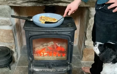 Cooking Omelette’s On Our Log Stove :)