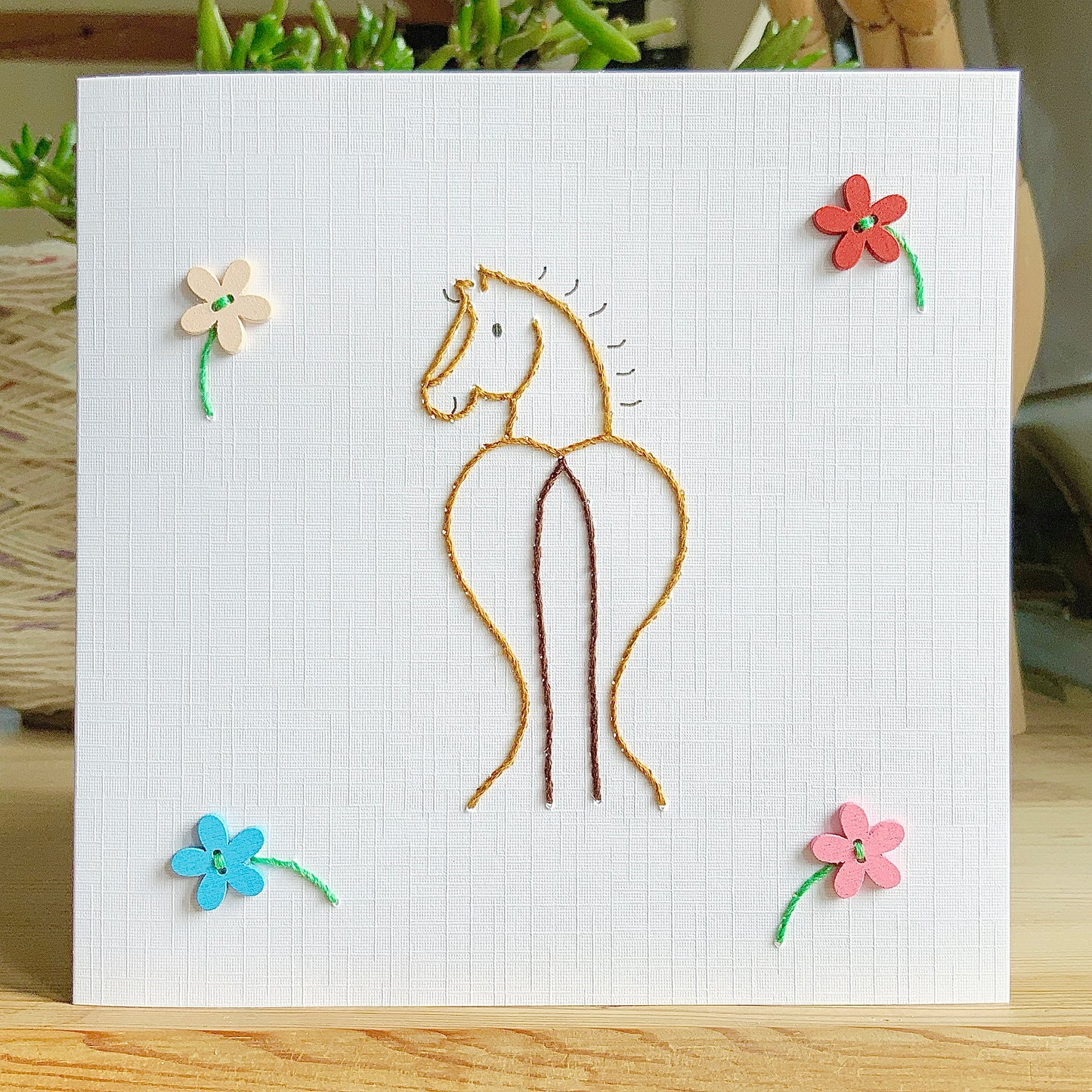 Hand Sewn Horse Card. Embroidered Card. Stitched Card. Pony Card.