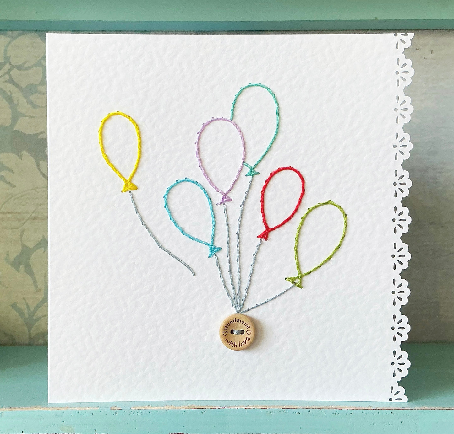 Hand Stitched Card. Balloons. Balloon Card. Celebration Card. Birthday Card. Blank Card. Any Occasion Card.