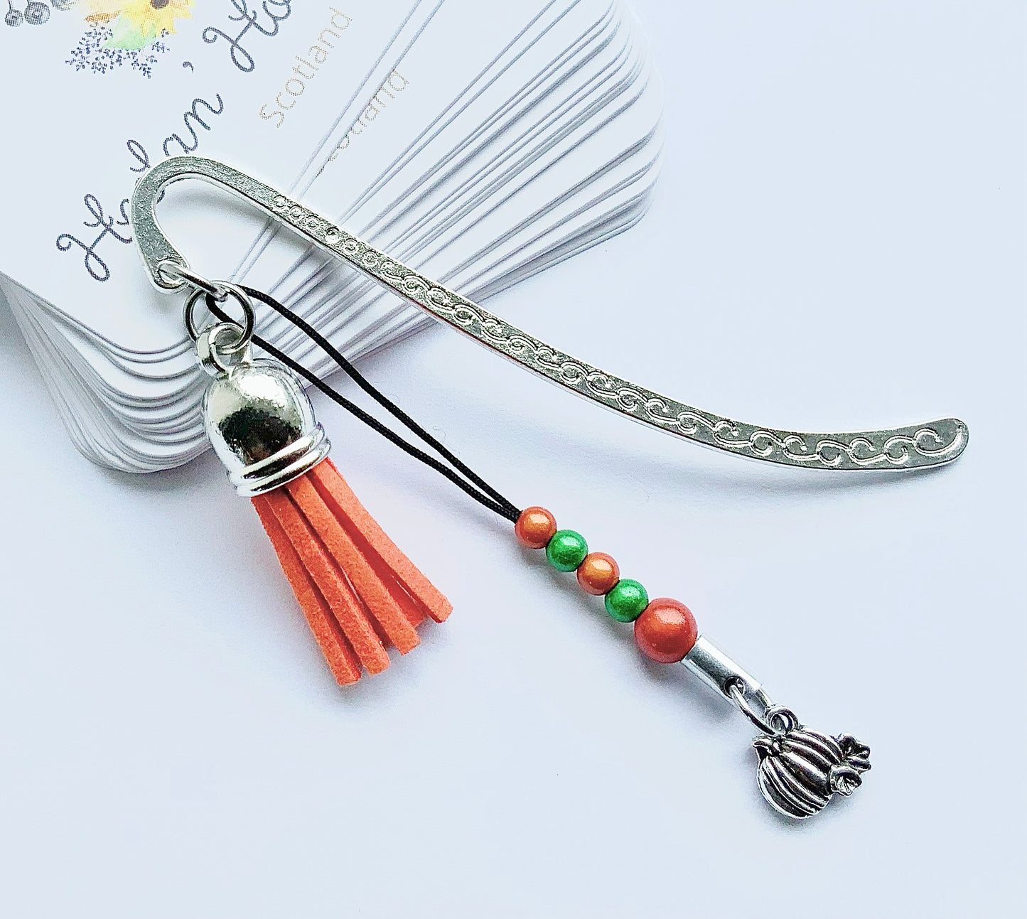 Pumpkin Bookmark. Halloween Bookmark. Metal Bookmark.