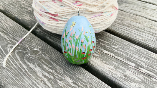 Hand Painted Wooden Egg. Hanging Decoration. Hand Painted Meadow Flowers. Wildflowers.