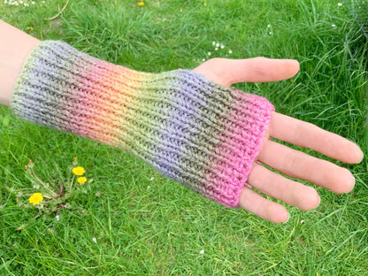 Beautiful Fingerless Gloves. Hand Knitted Gloves. Wrist Warmers. Pastel Gloves.