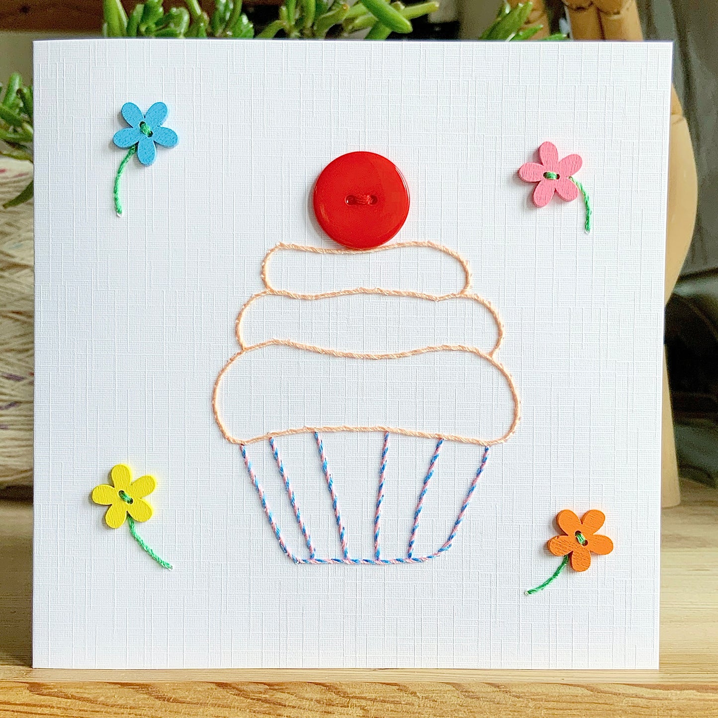 Cupcake Card. Hand Sewn Card. Stitched Card. Cake Card. Embroidered Card. Handmade Card.