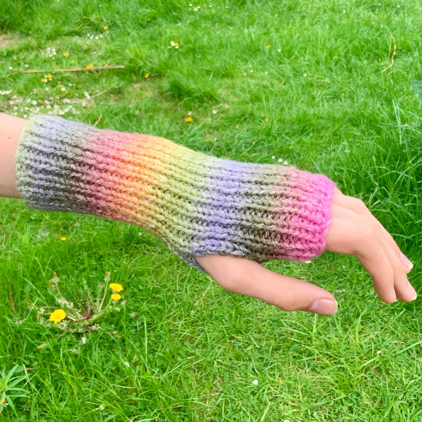 Beautiful Fingerless Gloves. Hand Knitted Gloves. Wrist Warmers. Pastel Gloves.