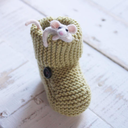 Mouse In Bootie. Needle Felt Mouse.