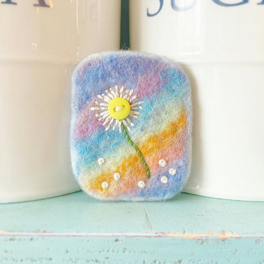 Rainbow Brooch. Daisy Brooch. Felted Brooch. Embroidered Brooch. Flower Brooch.