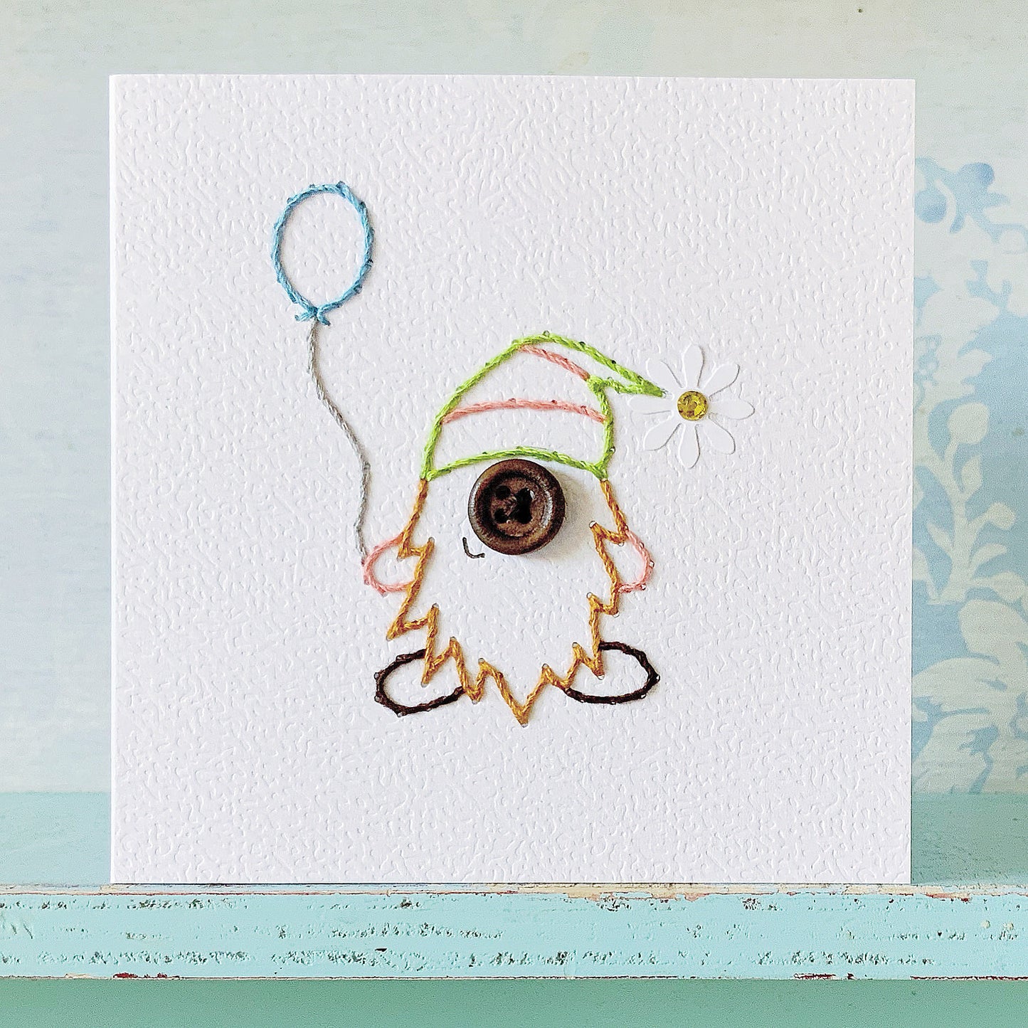 Hand Stitched Gnome Card. Scandinavian Design. Blank Card. Tomte Card.