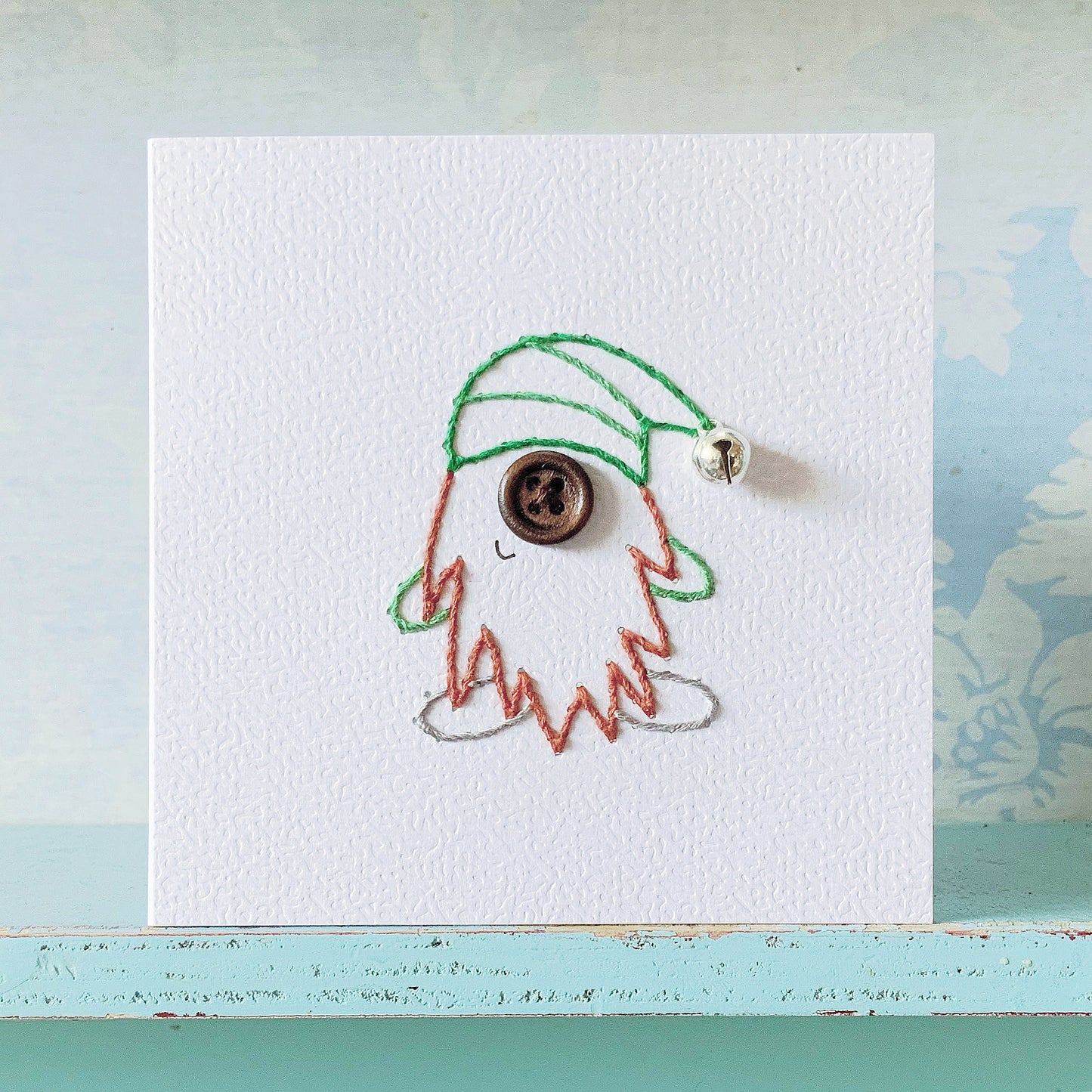 Hand Stitched Tomte Card. Gnome Card. Blank Card. Christmas Card.