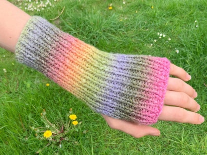 Beautiful Fingerless Gloves. Hand Knitted Gloves. Wrist Warmers. Pastel Gloves.